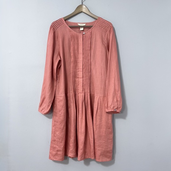 Sundance Dresses & Skirts - Sundance Linen Dress XL Coral Pintuck Drop-Waist Long Sleeve Side Seam Pockets